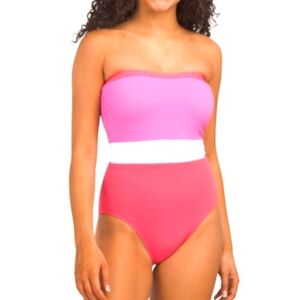 Tommy Bahama Pink and White Women's One Piece Swimsuit Strapless